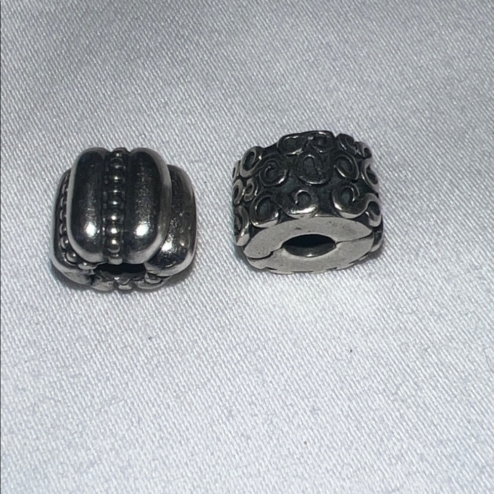 TWO Pandora Sterling Silver Clip Charms, Dots & Ridges, S Swirl, Retired - Picture 3 of 7